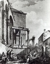 Le temple de Jupiter dans le palais de Dioclétien (245-313), empereur romain 284-305, à Split sur la côte dalmate, gravé par Francesco Bartolozzi, 1768